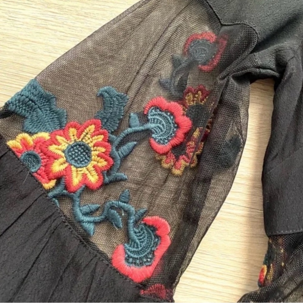 LOWEST PRICE NWOT For Love Lemons Small Black Embroidered Floral Boho Midi Dress - Picture 7 of 14
